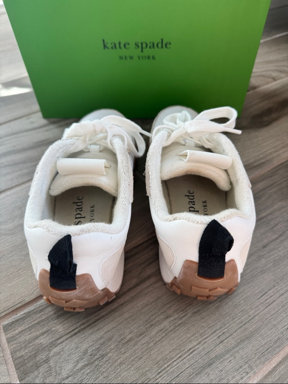 kate spade White Mesh Sneakers with Black Logo and Tan Sole - Picture 3 of 6